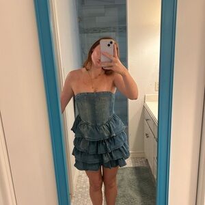 Strapless Denim Ruffle Dress